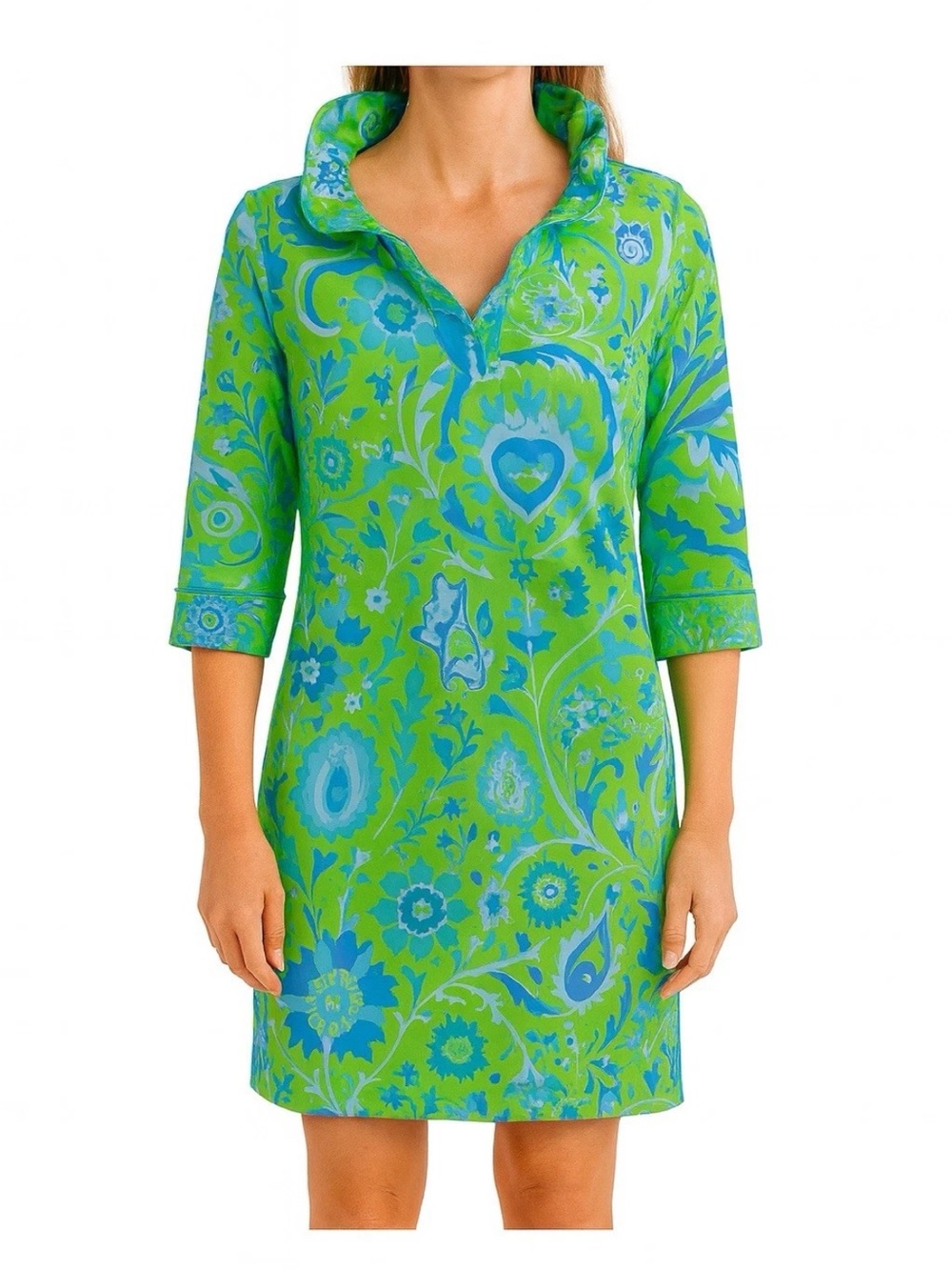 Gretchen Scott Arabesque ruffle neck dress shift